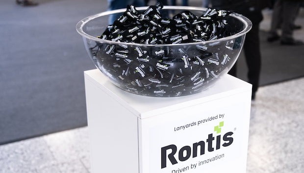 Bowl of lanyards at exhibition